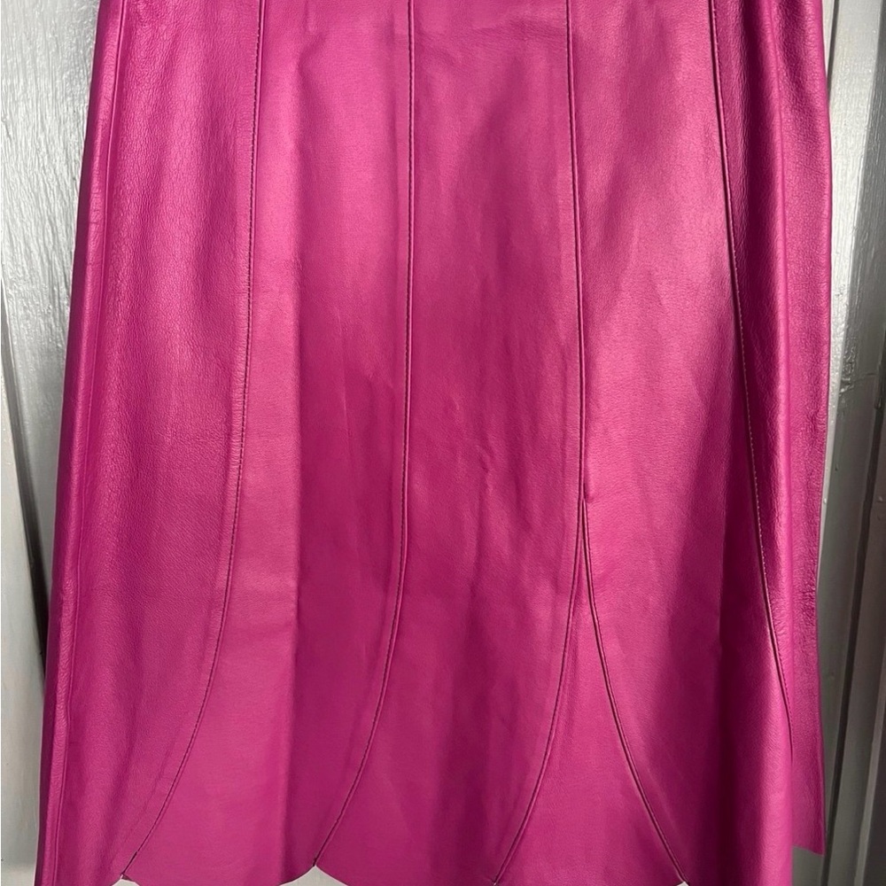 Fuchsia 100% Leather Panel A-Line tulip Skirt, size 10